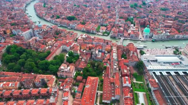 Aerial View Apartments Hotels Touristic Landmarks Grand Canal Venice Italy — Stockvideo