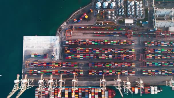 Container Port Aerial Top View Koper Slovenia — Stockvideo