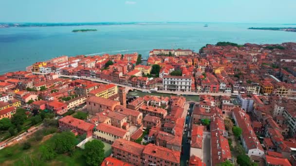 Stunning Scenic View Vibrant Red Rooftops Venice Italy Drone — Vídeo de Stock