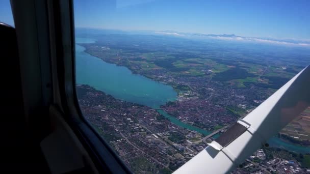 View Out Small Airplane Beautiful City Konstanz Lake Bodensee Germany — Vídeo de Stock