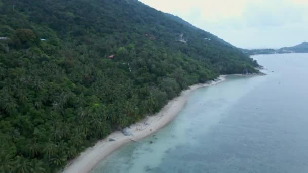 Aerial Descending Koh Phangan Empty Beach High Altitude Only Two — Stockvideo