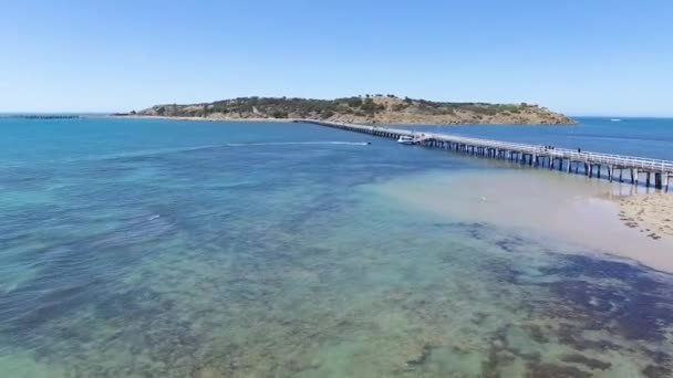 Low Aerial Moving Original Granite Island Causeway Victor Harbor South — Stock Video