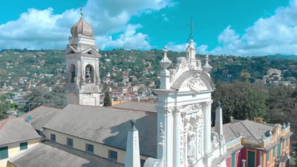 Italian Church Aerial Shot Roof Santa Margherita Ligure Italy — Stok video