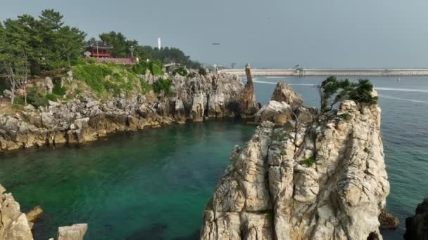 Aerial South Korea Rock Formations Gangwon Right Shot Famous Candlestick — Video Stock