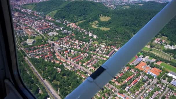 View Out Side Window Small Airplane Beautiful City Freiburg South — Video Stock