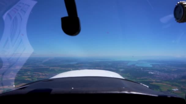 View Out Front Window Small Airplane City Konstanz Lake Bodensee — 图库视频影像