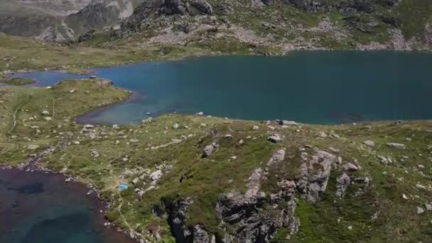 Drone Footage Two Fontargente Lakes Pyrenees Mountains — Video