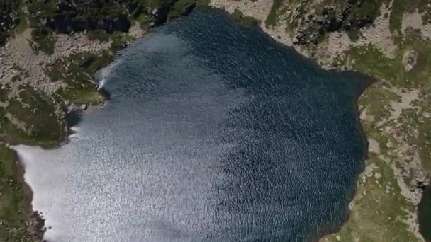 Top High Drone Footage One Fontargente Lakes Pyrenees Mountains — Vídeo de Stock