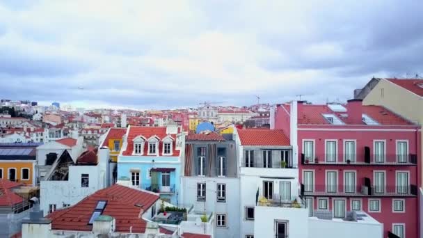 Insane Close Drone Shoot Image Historic Old Town Lisbon Alfama — Wideo stockowe