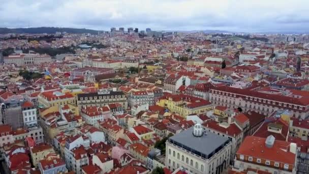 Unique Orbit Drone Shoot Image Historic Old Town Lisbon Alfama — Stockvideo