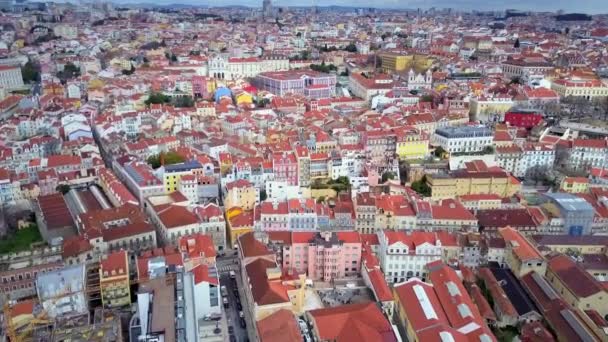 Amazing Wide Drone Shoot Image Historic Old Town Lisbon Alfama — Stockvideo