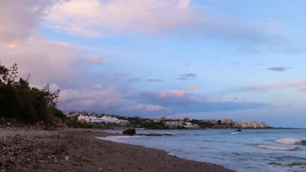 Широкий Вид Пляж Поваги Коста Дель Соль Іспанії Вранці Сході — стокове відео