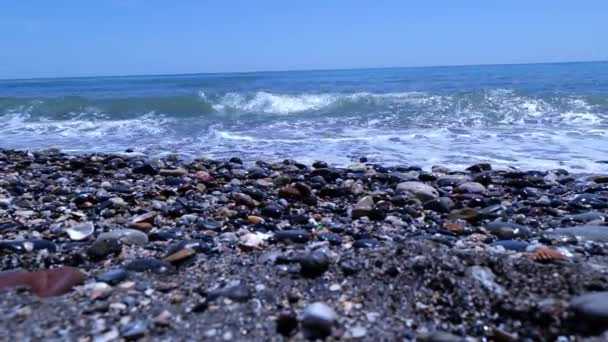 Nahaufnahme Der Kieselsteine Strand Der Costa Del Sol Und Der — Stockvideo