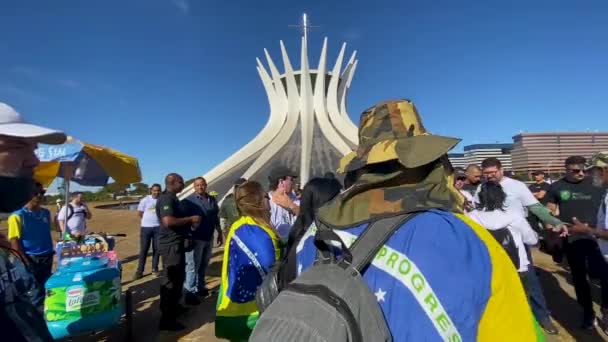 Протест Поддержку Оружия Городе Бразилиа Президент Бразилии Болсонарио Подписал Указ — стоковое видео