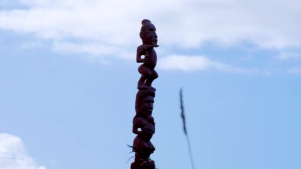 Maori Intricate Carved Statue People Pou Blue Sky Capital Wellington — ストック動画