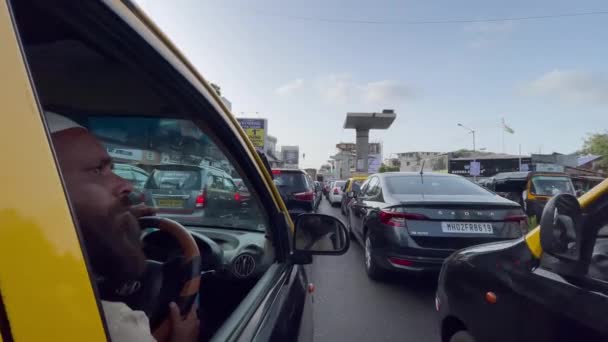 Car Driver Looking Open Window Midst Traffic Jam Congestion Road — Wideo stockowe