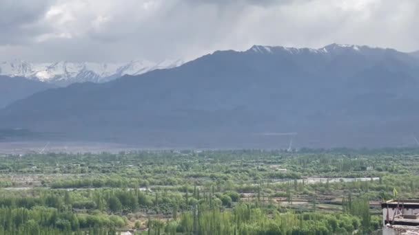Panoramic View Ladakh Range Field Leh Ladakh India Wide Pan — Stock video