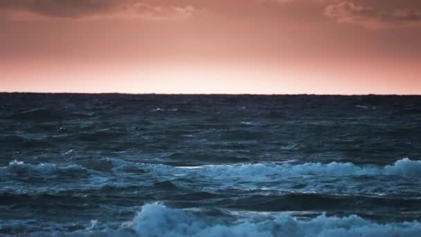 Beautiful Sunset Sea Waves Roll Coast Slow Motion Pan Left — Stockvideo