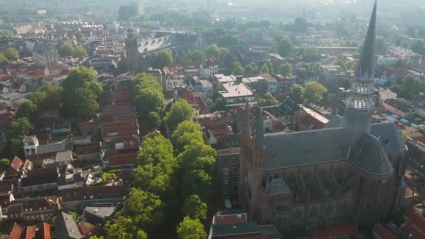 Τούβλο Δομή Της Εκκλησίας Gouwekerk Κατοικίες Στη Gouda Ολλανδία Εναέρια — Αρχείο Βίντεο