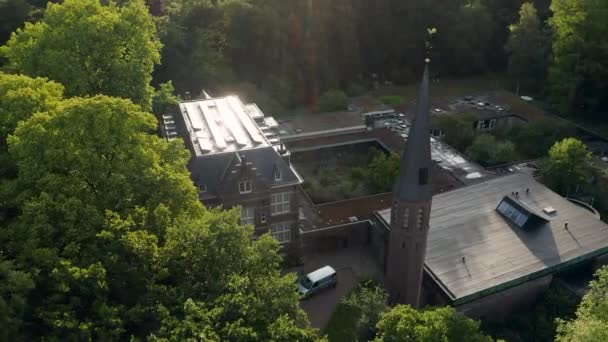 Tower Spire Historic Estate Broekbergen Driebergen Rijsenburg Netherlands Aerial — Vídeo de Stock