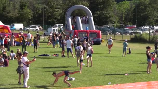 Group People Recreational Area Open Field Sports Association Anniversary Celebration — Stock Video