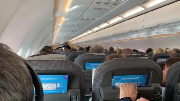 Passengers Sitting Airplane Flight Sas Scandinavian Airlines Pov — Video