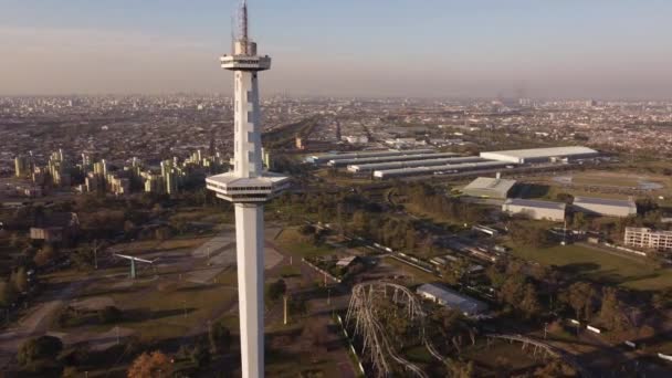 Aerial Orbiting Shot Torre Espacial White Tower City Park Buenos — Stockvideo