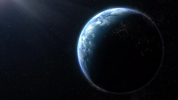 Cinematic Rendering Planet Earth Sunrise View Space Vibrant Blue Sky — kuvapankkivideo