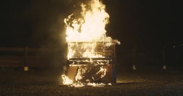 Burning Piano Darkness Slow Motion — Stok Video