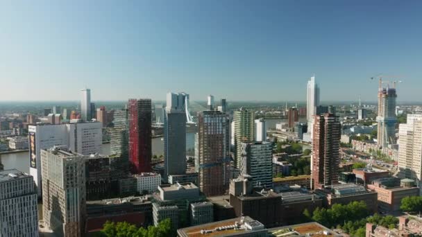 Downtown Cityscape Rotterdam High Rise Buildings Netherlands Aerial Drone Shot — Wideo stockowe