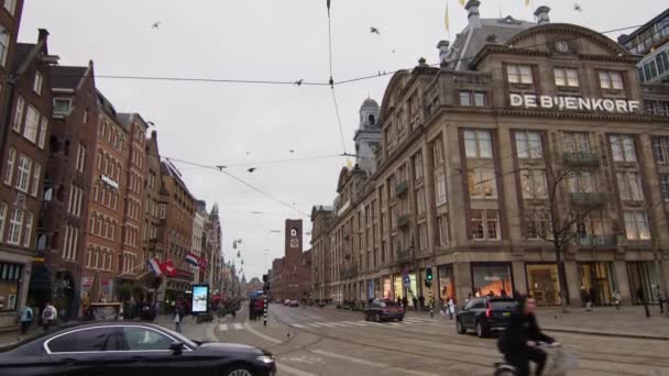Amsterdam Netherland Wide Static Shot Shopping Store Bijenkorf Overcast Flying — Stock video