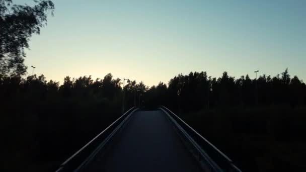 Footbridge Forest Residential Area Finland Dusk Aerial — Stockvideo