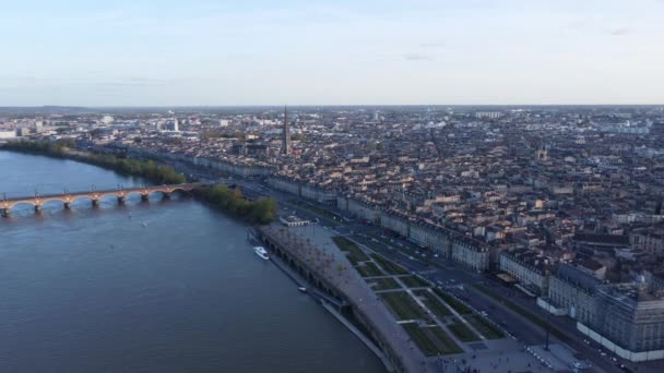 Aerial View Port City Bordeaux Garonne River France Historic Pont — Video Stock