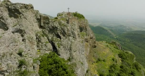 Aerial Dolly Shot Christian Cross Top Azeula Fortress — Stockvideo