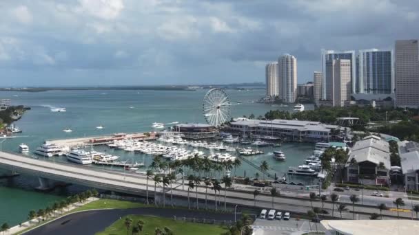 Miami Florida Usa Aerial View Bayside Marina Marketplace Skyviews Ferris — Stockvideo