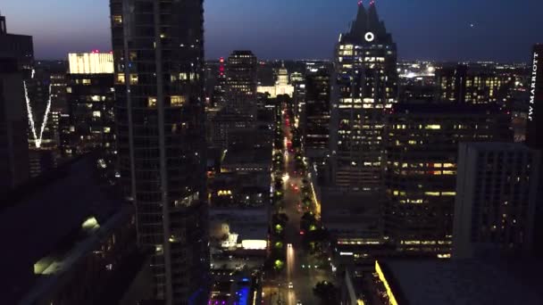 Drone Downtown Austin Capital Night 2022 — 图库视频影像