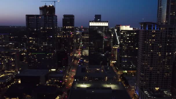 Drone Downtown Austin Congress Street Night 2022 — Stock video