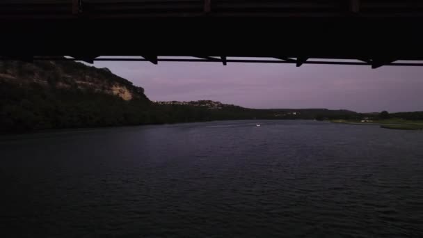 Drone Goes Pennybacker Bridge Austin Texas Sunset — 图库视频影像