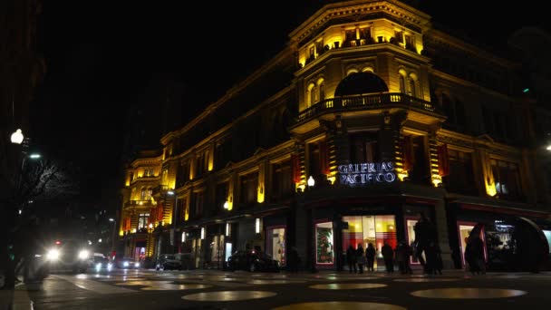 Pacific Galleries Shopping Centre Night Time Florida Street Buenos Aires — стоковое видео