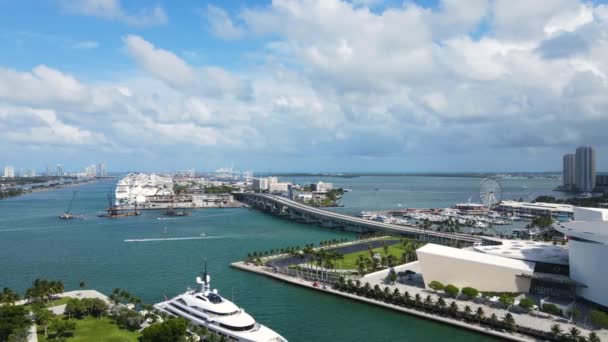 Miami Florida Usa Aerial View Bayside Marina Cruise Ship Port — Stockvideo