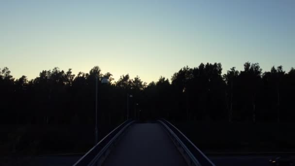 Aerial Footbridge Forest Buildings Sunset Finland — Vídeo de Stock