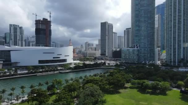 Downtown Miami Usa Aerial View Seaport Ftx Basketball Arena Freedom — Wideo stockowe