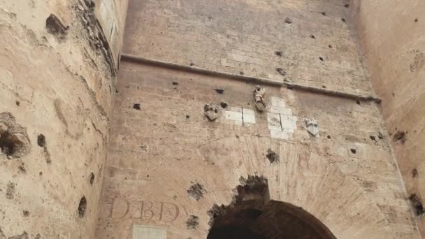Ancient Medieval Stone Fortress Towers Traces Shelling Valencia Spain — Stockvideo