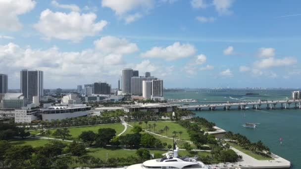 Downtown Miami Usa Aerial View Maurice Ferre Park Perez Art — Video