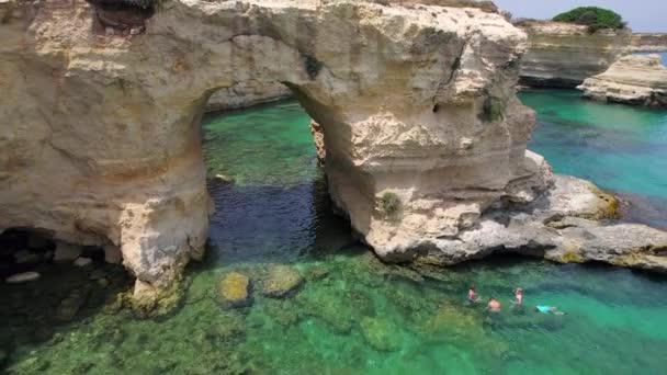 Aerial Rock Formations Sant Andrea Torre Dell Orso Apulia Italy — Wideo stockowe