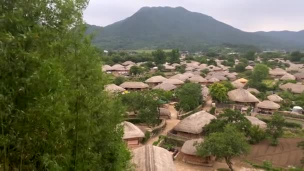 Légi Panoráma Lövés Hagyományos Falu Dél Korea Vidéki Táj Hegyek — Stock videók