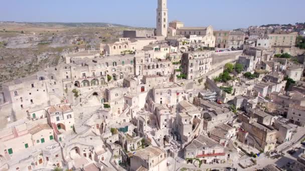 Aerial Sassi Matera Basilicata South Italy — стокове відео