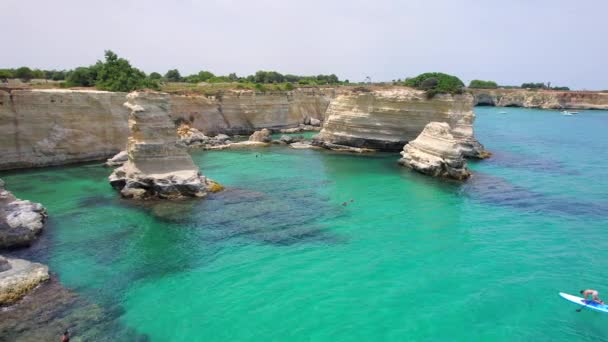 Aerial Rock Formations Sant Andrea Torre Dell Orso Apulia Italy — Stock videók