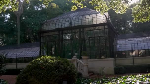 Big Traditional Glass Greenhouse Green Trees Botanical Garden Buenos Aires — Stockvideo
