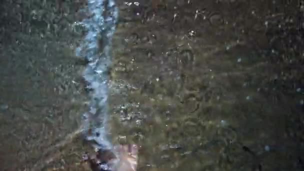 Male Caucasian Feet Walk Water Line Beach Close Overhead Shot — Wideo stockowe